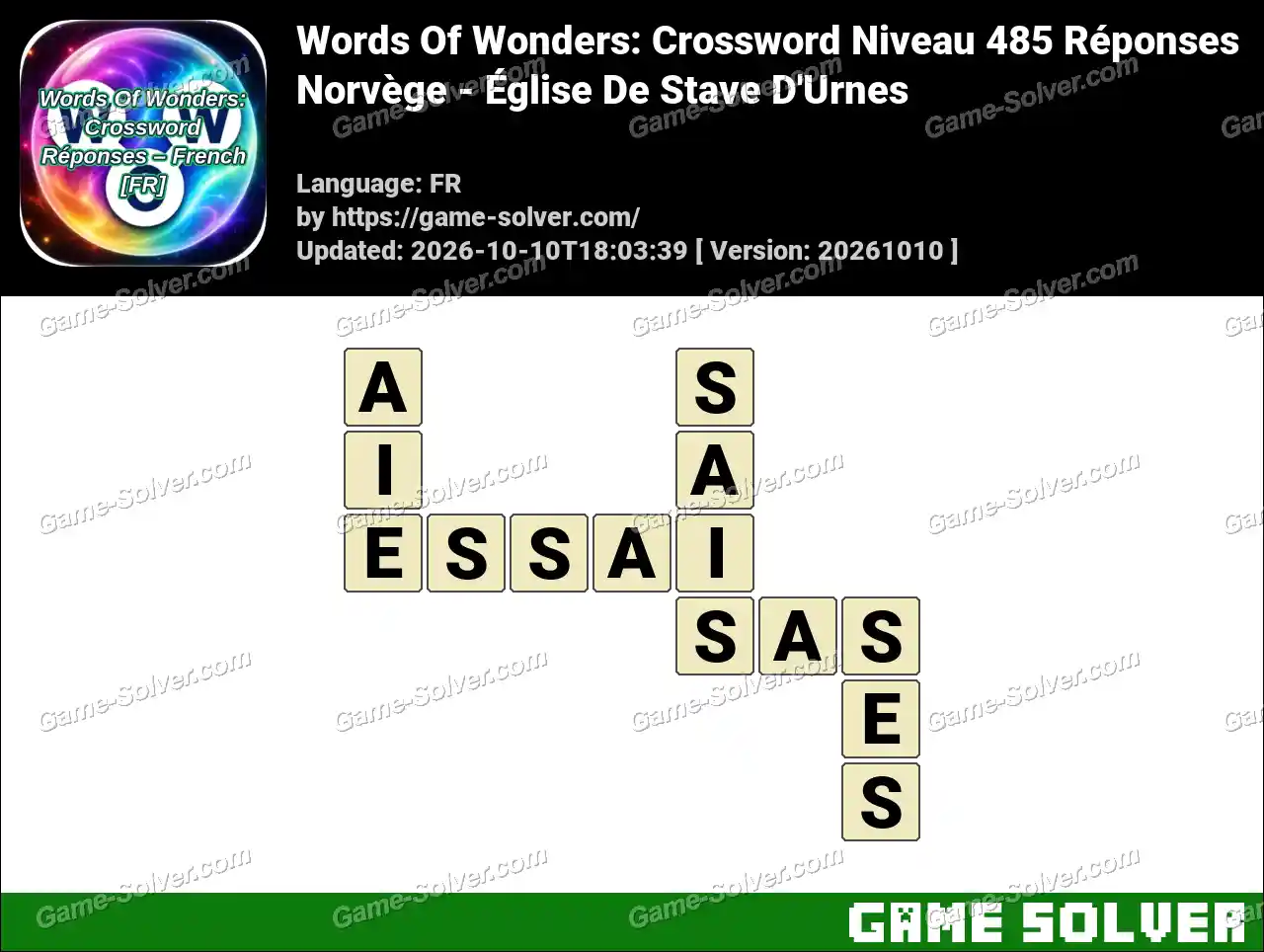 Words Of Wonders: Crossword Niveau 485 Réponses – Norvège – Église De Stave D’Urnes